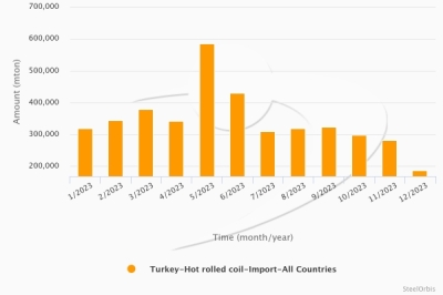 По итогам 2023 года импорт горячекатаного рулона в Турцию вырос на 5,6%